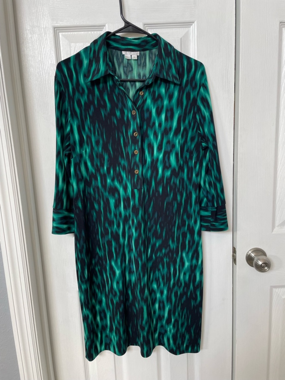 London Times Emerald Teal Animal-Print 3/4 Sleeve Dress size 10